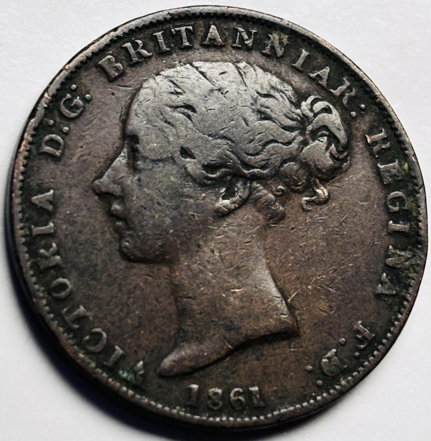 文馨钱币收藏第 250 期优选品质场 少见极美品 1861 年英属泽西维多利亚单辫子版 1/26 先令古铜币