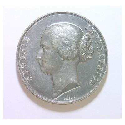 法国1855年 欧仁妮皇后+女神高浮雕精制大合金章 50MM - 法国1855年 欧仁妮皇后+女神高浮雕精制大合金章 50MM