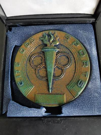 老王徽章第124期 - 法国青奥会大铜章   原盒  盒子内部有损   直径60mm   重量122.8g