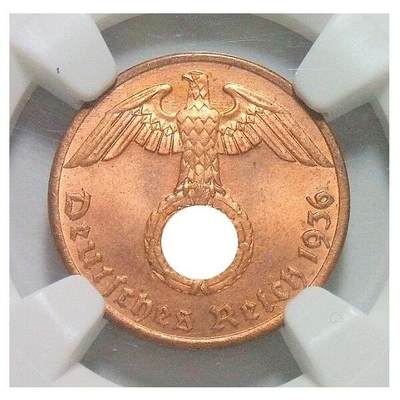 特年 NGC MS64RB 德国第三帝国1936年1芬尼 难得开卷原光 - 特年 NGC MS64RB 德国第三帝国1936年1芬尼 难得开卷原光