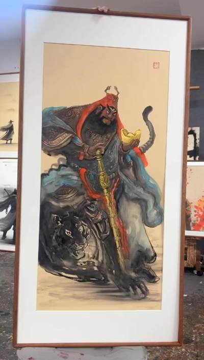 白泽拍卖卡牌手绘专场第24期（持续征集ING，白露暧秋色，月明清漏中） - 2025 画江湖手绘大画 赵公明 尺寸：外边框61cm×121cm，内框 46cm×96cm