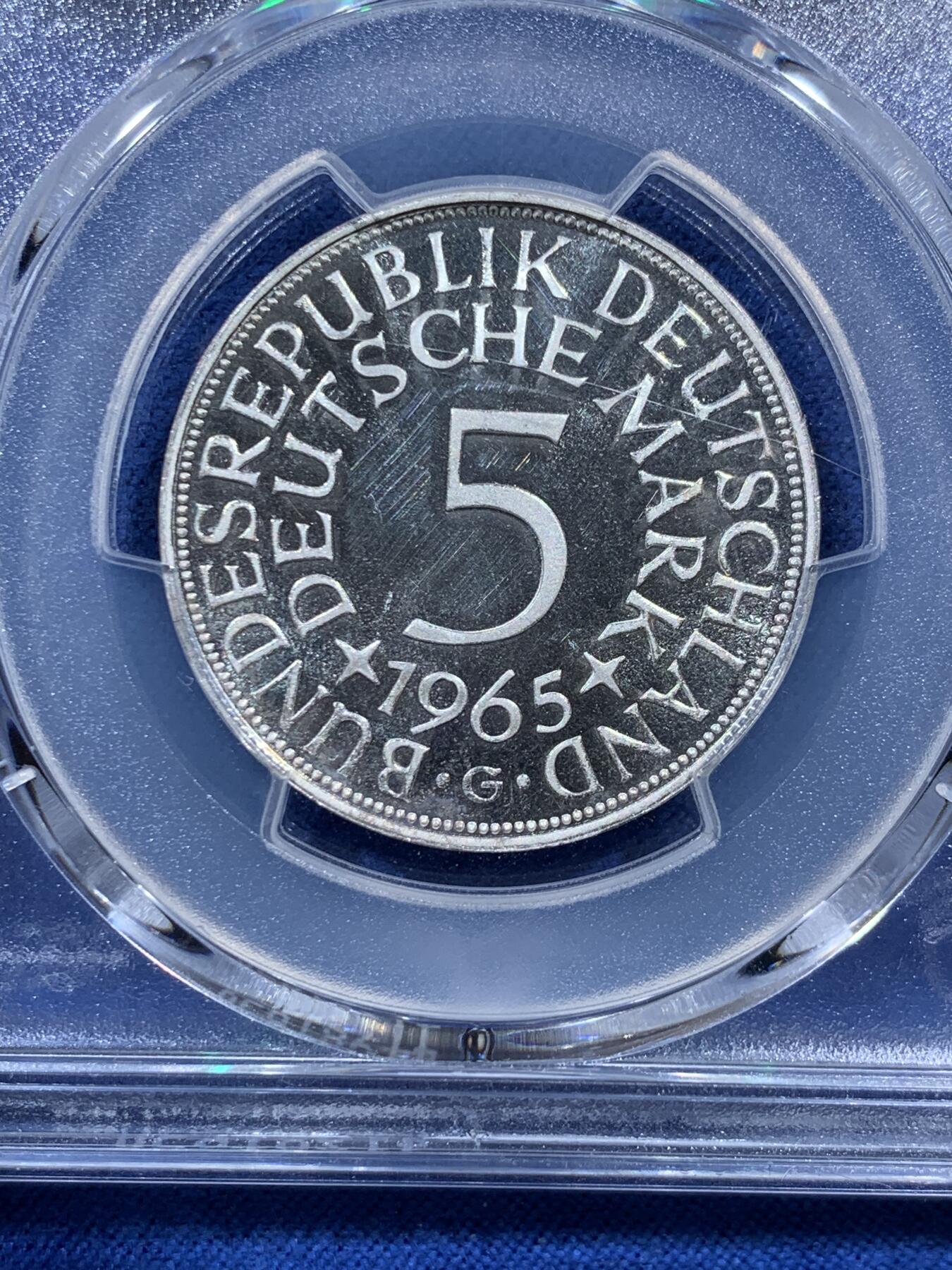 《竞宝斋》第388场 周日，周一，2场连拍 （全场包邮） PCGS PR65DCAM 西德1965年5马克银币 G场早期年份，基本都出现在套装里