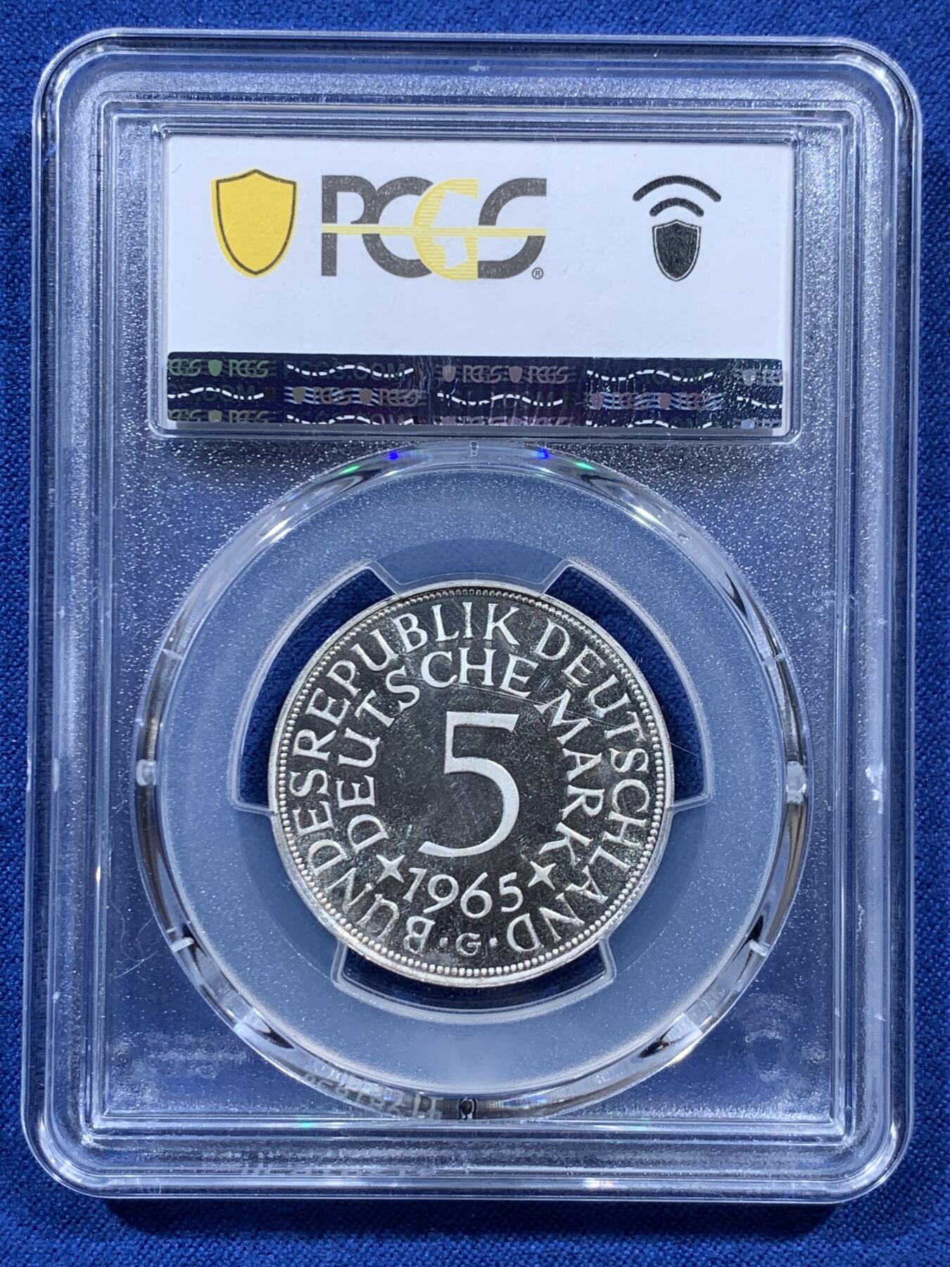《竞宝斋》第388场 周日，周一，2场连拍 （全场包邮） PCGS PR65DCAM 西德1965年5马克银币 G场早期年份，基本都出现在套装里