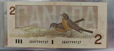 超越收藏第十四场（纸币➕银元） 加拿大鸟版2元全新UNC数3号码无4