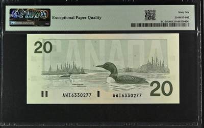 超越收藏第十四场（纸币➕银元） 1991年加拿大2元号码无4双尾77 PMG66EPQ - Printer: BABN