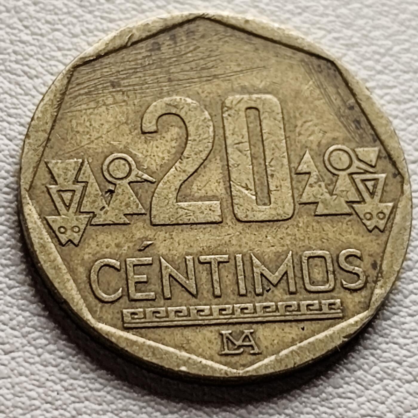 泉币菌-第37场-中外散币乐园 秘鲁120分铜币（盲文版）23mm
