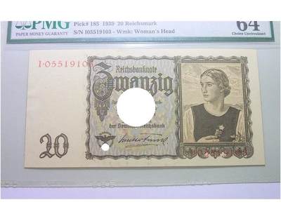 PMG MS64 德国第三帝国1939年女人头20马克 原光挺版 - PMG MS64 德国第三帝国1939年女人头20马克 原光挺版