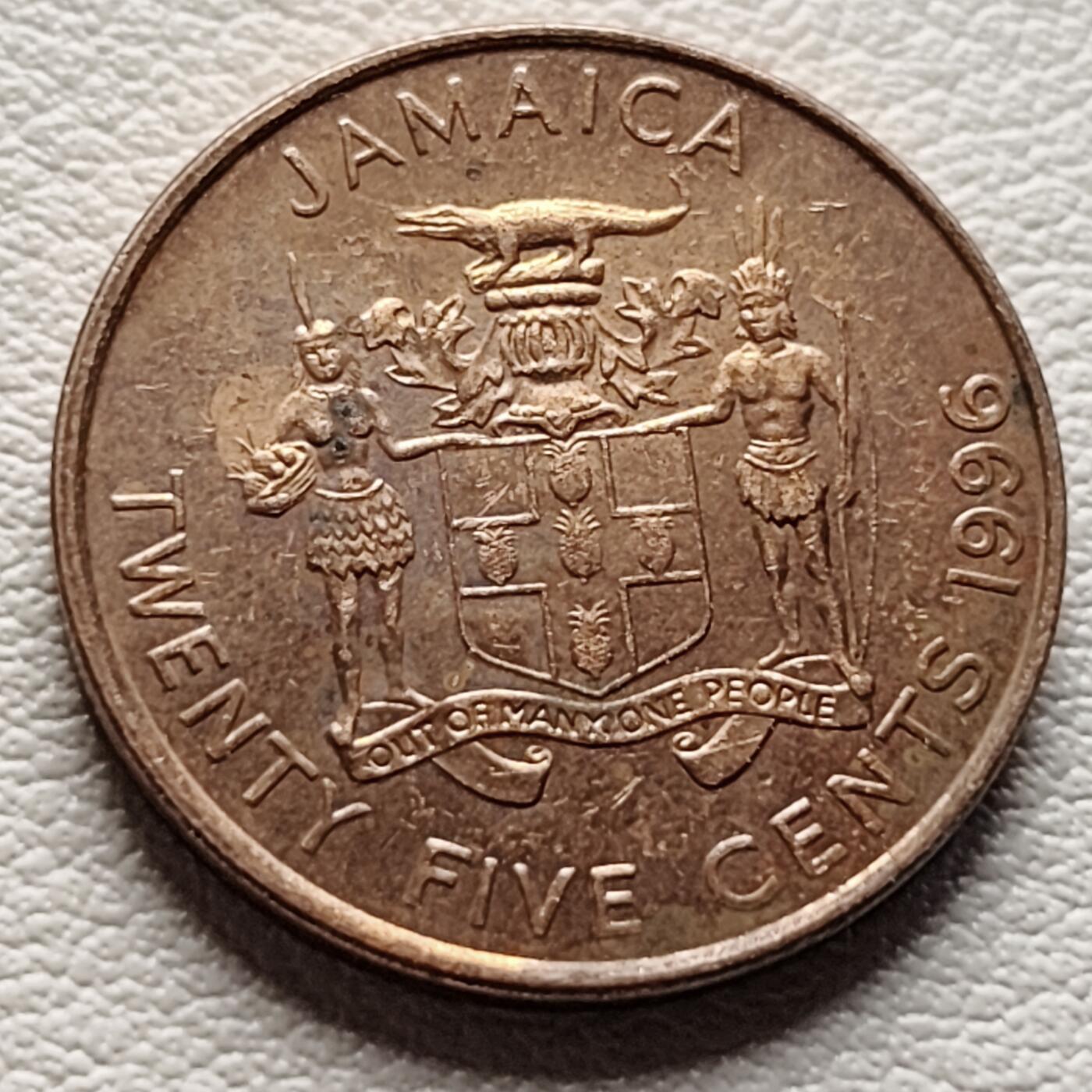 泉币菌-第37场-中外散币乐园 铜光美品 牙买加25分 19.80mm