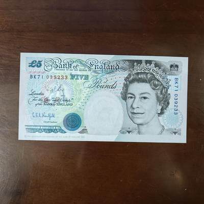 英国5镑纸币 E序列1990年初版 近全新BK71冠 香港回归纪念钞 - 英国5镑纸币 E序列1990年初版 近全新BK71冠 香港回归纪念钞