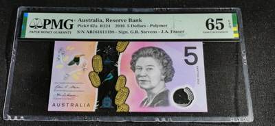 刘世昌艺术品销售中心～虎踞龙蟠*金杨在线联拍群第508期 - 澳大利亚2016年5元【倒置号】（PMG 65E 号码：EJ161611198）1枚。