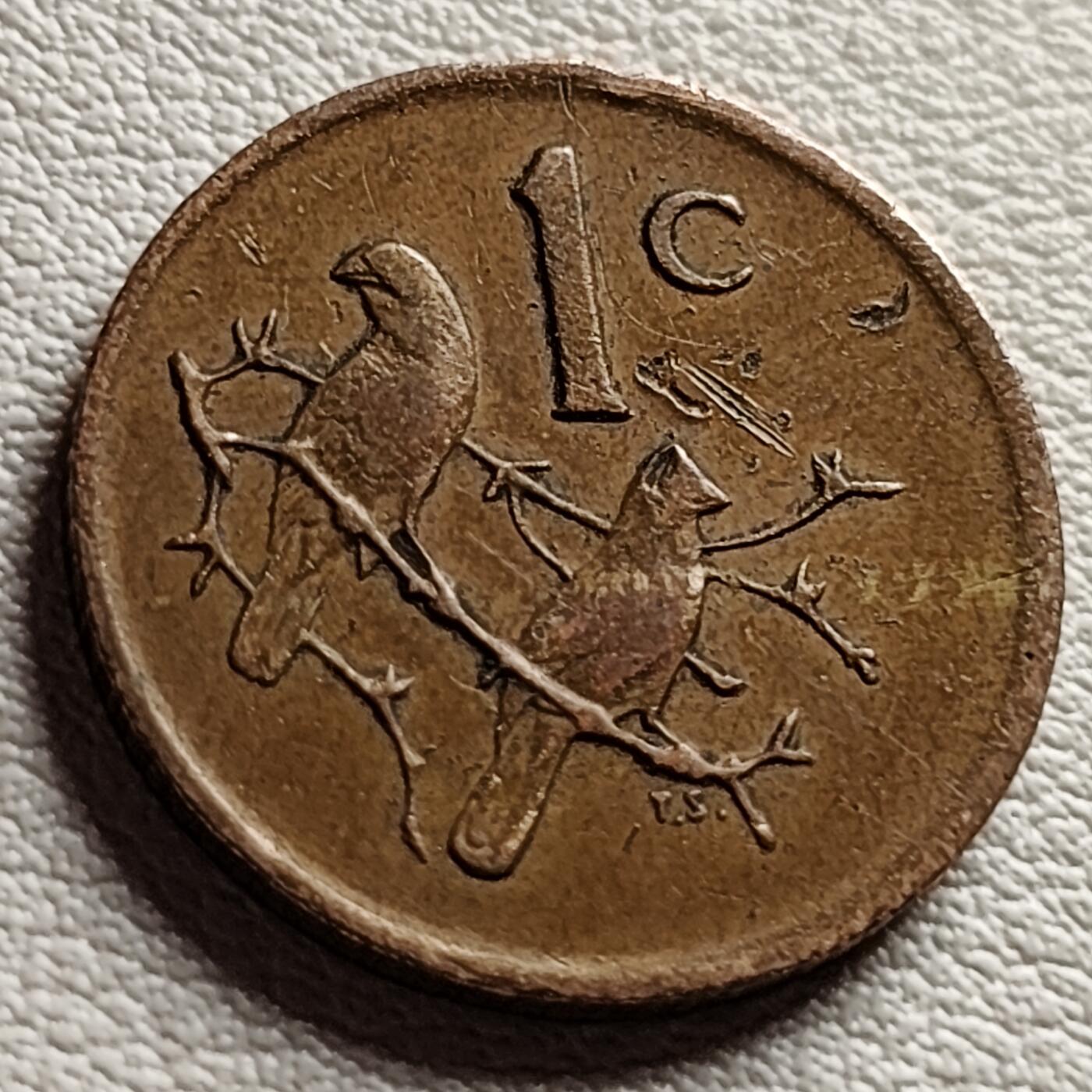 泉币菌-第37场-中外散币乐园 南非 1C分 1982年 青铜硬币 小鸟 麻雀 19mm