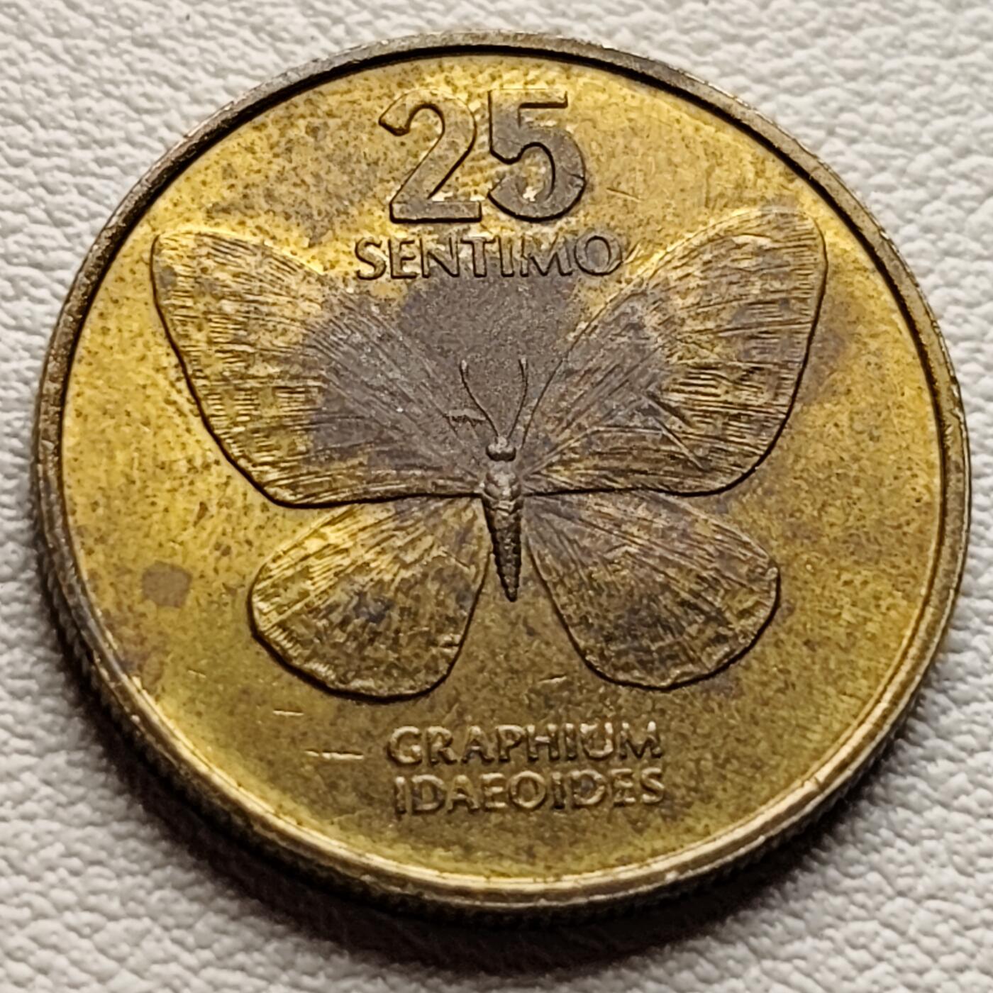 泉币菌-第37场-中外散币乐园 菲律宾1985年25分铜币 蝴蝶 21MM