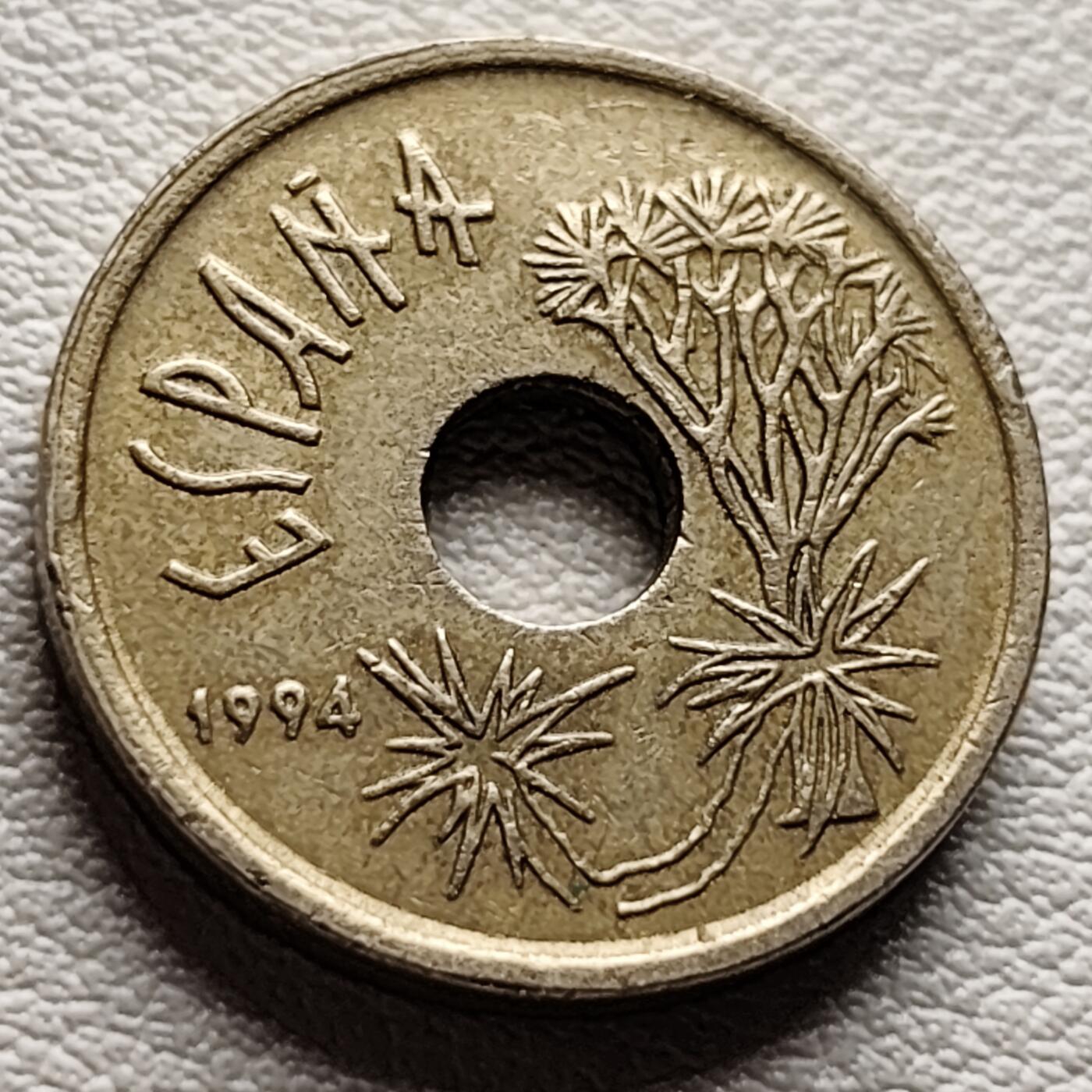 泉币菌-第37场-中外散币乐园 西班牙1994年25比塞塔 加那利群岛 纪念币 铜铝镍币 19.5mm 