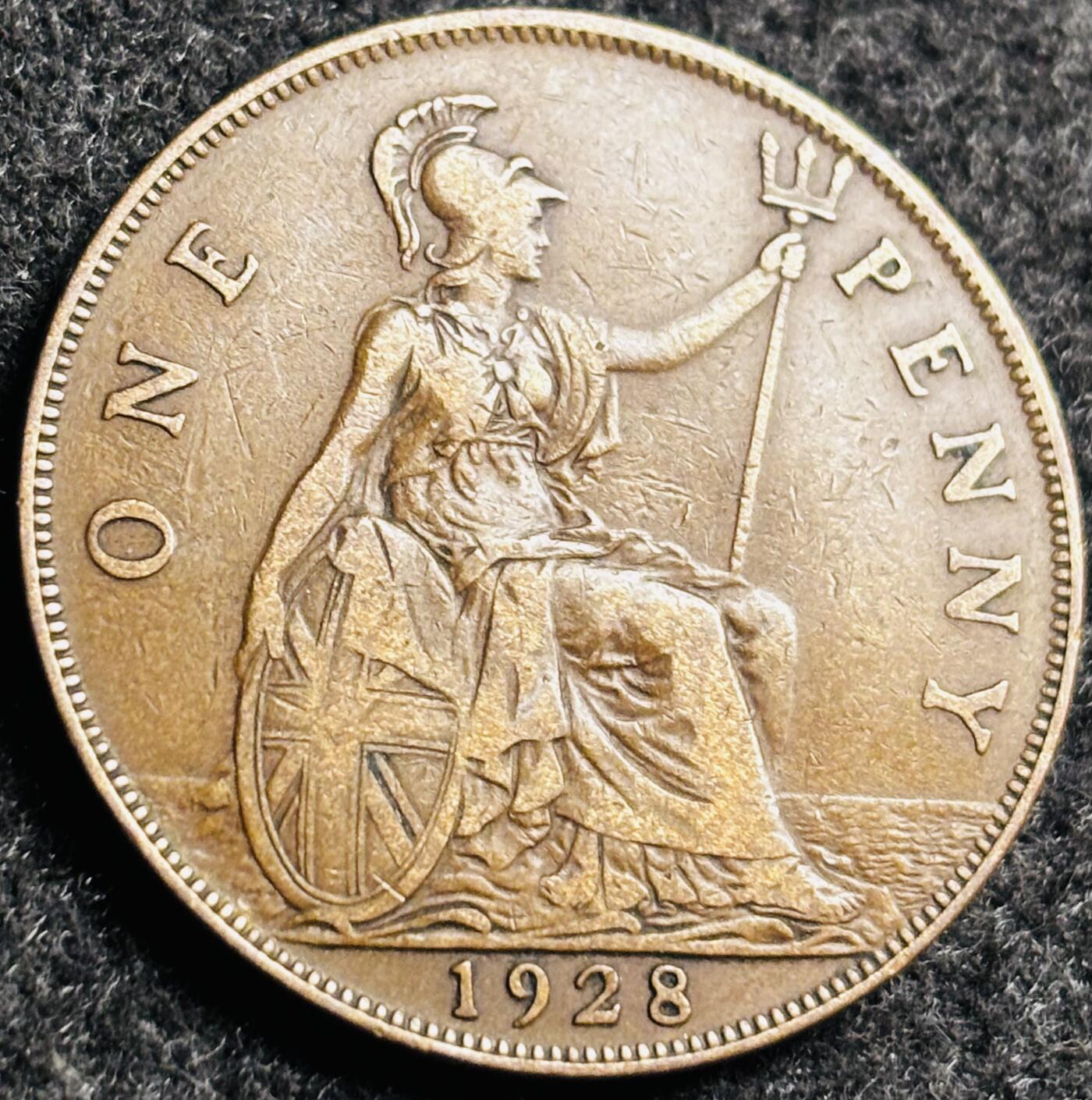 文馨钱币收藏第 250 期优选品质场 1928 年英国乔治五世 1 便士大铜币
