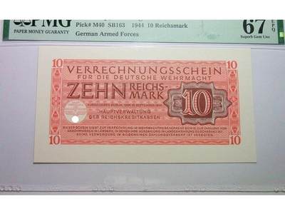 难得超高分 PMG MS67 德国第三帝国1944年10马克 原光挺版 - 难得超高分 PMG MS67 德国第三帝国1944年10马克 原光挺版