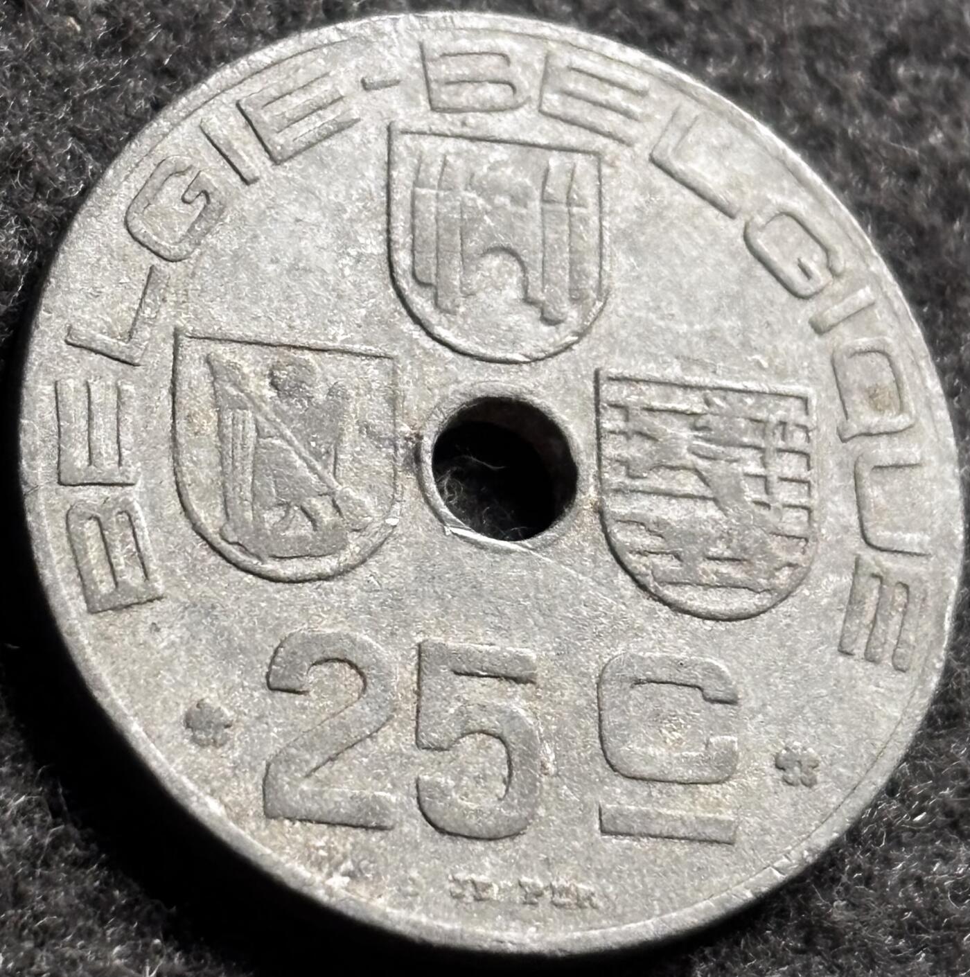 文馨钱币收藏第 250 期优选品质场 1943 年德占比利时二战时期 25 分锌币