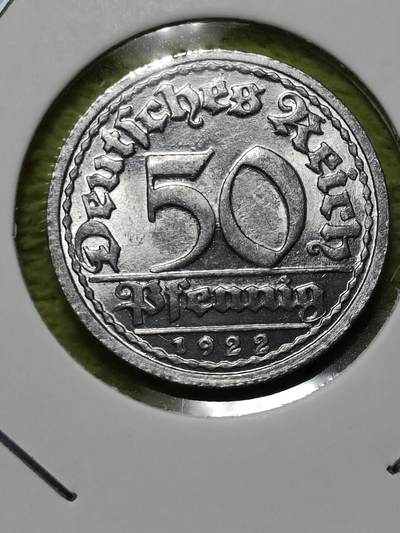 2025年第五十五场(总第八十一场）外国好品散币(免佣金) - 原光好品–德意志魏玛共和国1922年50芬妮(G标，卡尔斯鲁厄造)