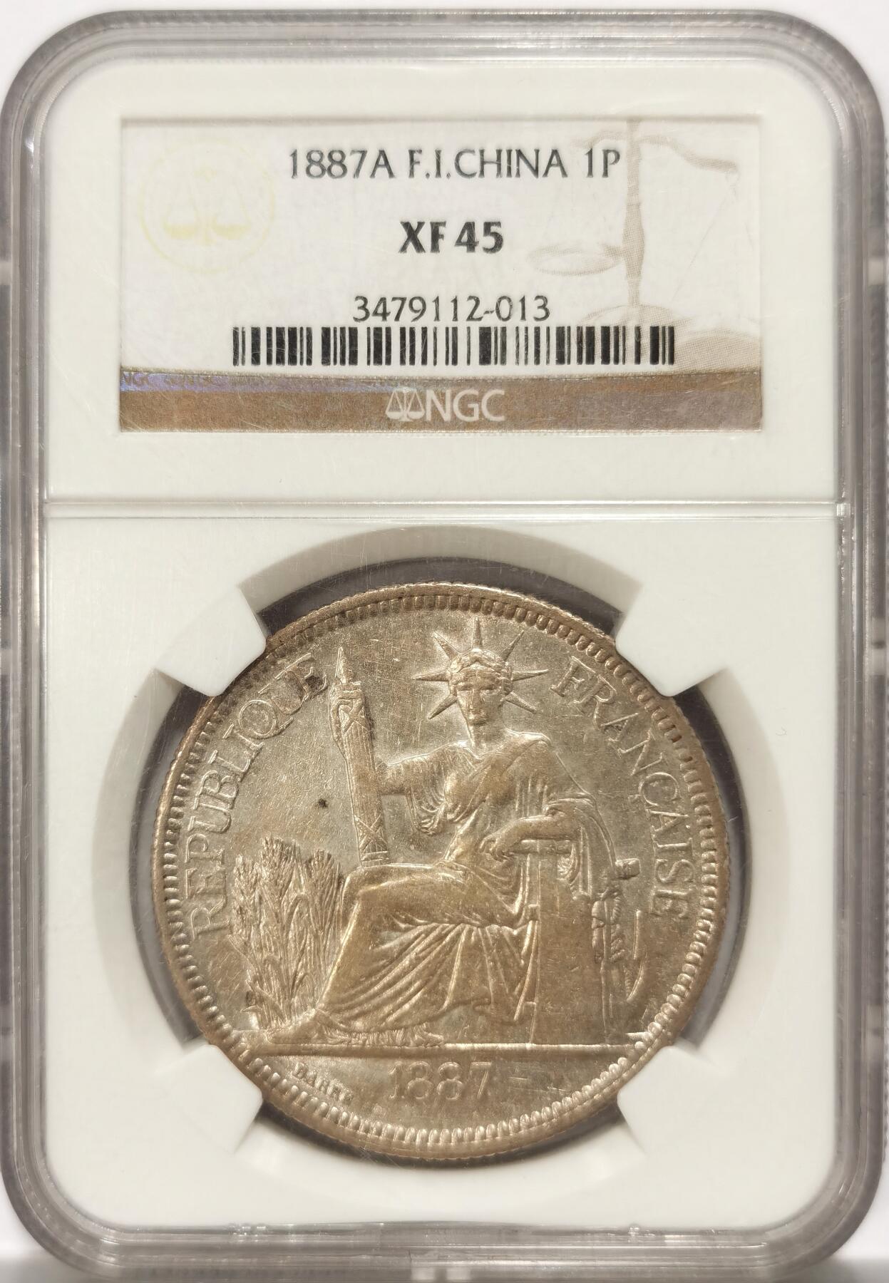博洋堂世界钱币拍卖第125期（全场包邮） NGC XF45 法属印支1887年1皮阿斯特加重坐洋银币