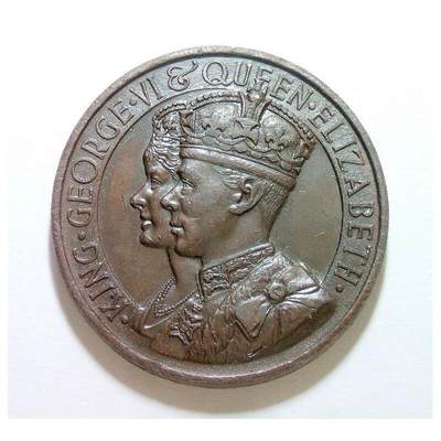 英国1937年 乔治六世和皇后+海神高浮雕精制大铜章 45MM - 英国1937年 乔治六世和皇后+海神高浮雕精制大铜章 45MM