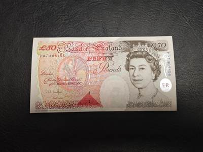 英国 E序 稀有初版首签 50英镑 纸币 1994年 P-388a 近新极美品 - 英国 E序 稀有初版首签 50英镑 纸币 1994年 P-388a 近新极美品