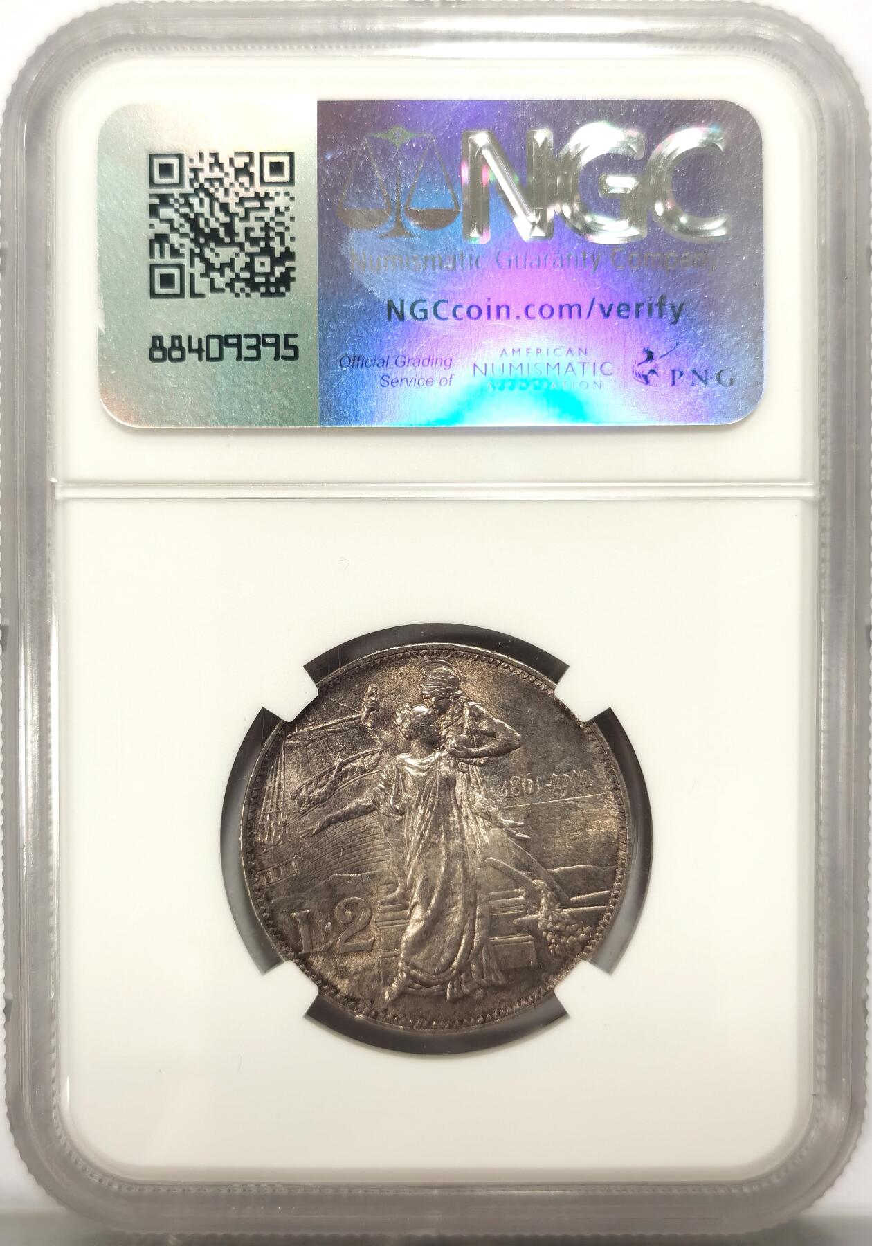 博洋堂世界钱币拍卖第125期（全场包邮） NGC MS63 意大利1911年建国2里拉银币，62分稀奇成交价2188