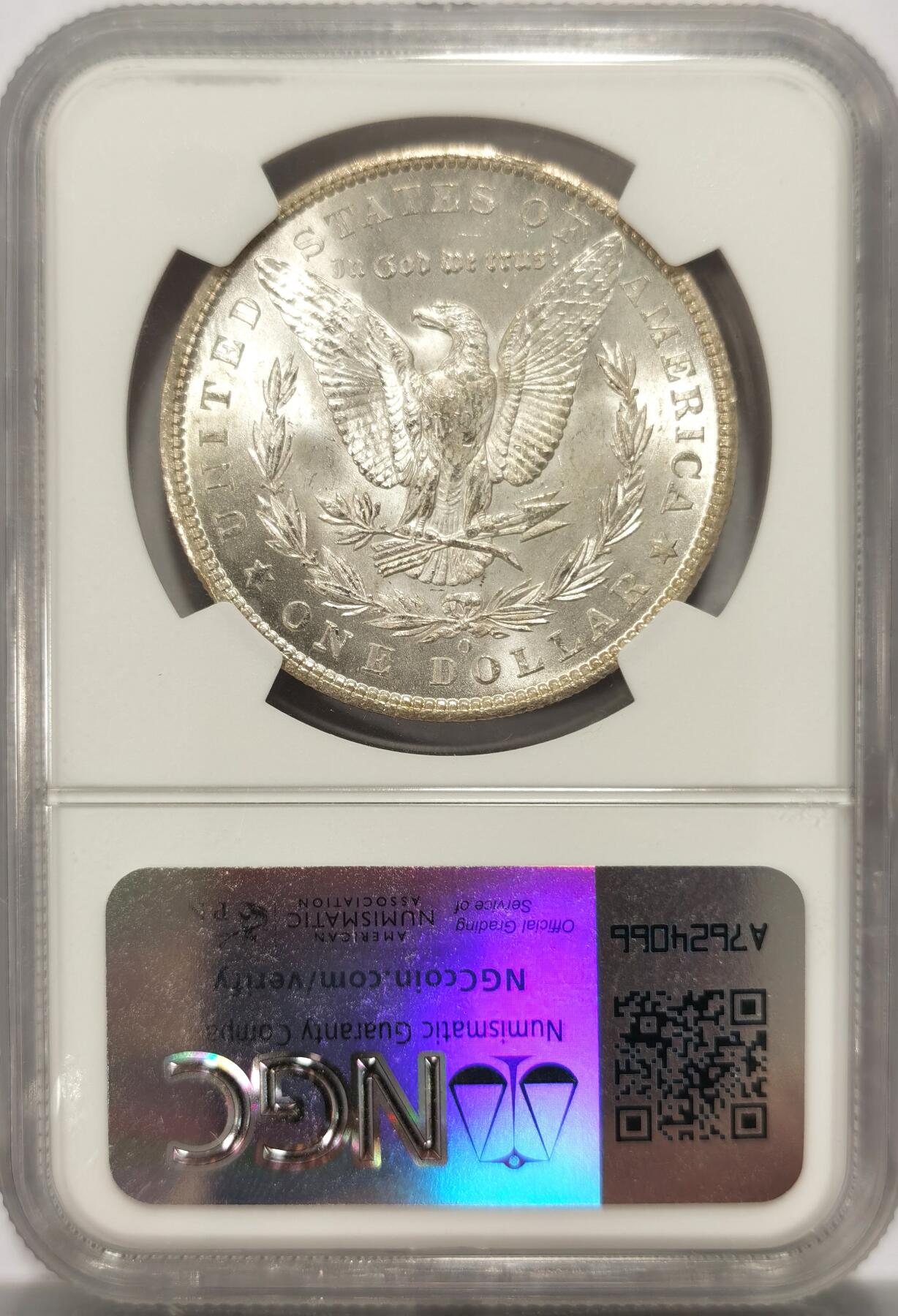 博洋堂世界钱币拍卖第125期（全场包邮） NGC MS63 美国1902年摩根银币，漂亮五彩，包浆醇厚，卷首转光好品。