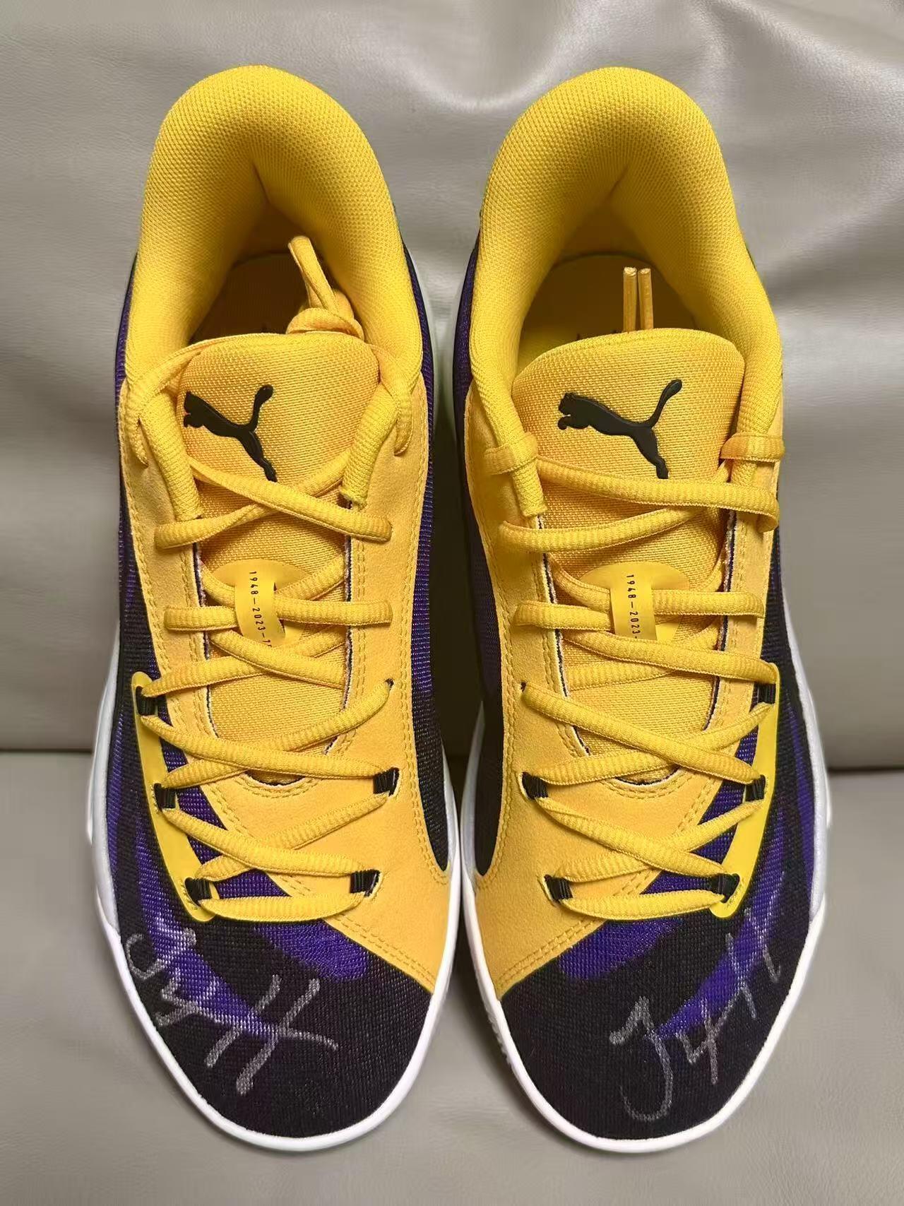 零元拍：印第安纳步行者队当家控卫，泰里斯·哈利伯顿Tyrese Haliburton亲签个人签名鞋PUMA彪马All-Pro NITRO™ 美版越南产印第安纳波利斯PE 紫罗蓝-荧光黄配色！彪马中国渠道获得。