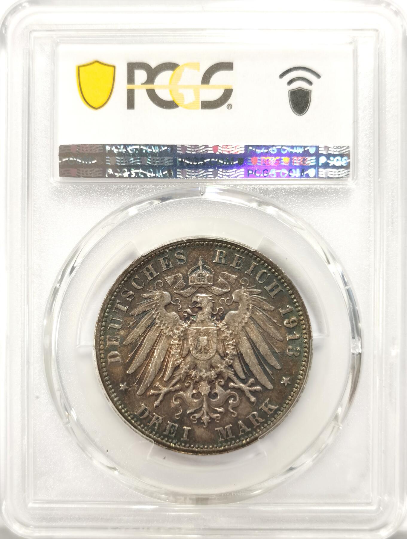 博洋堂世界钱币拍卖第125期（全场包邮） PCGS MS63 德国萨克森1913年莱比锡建功碑3马克 炫彩！超美！