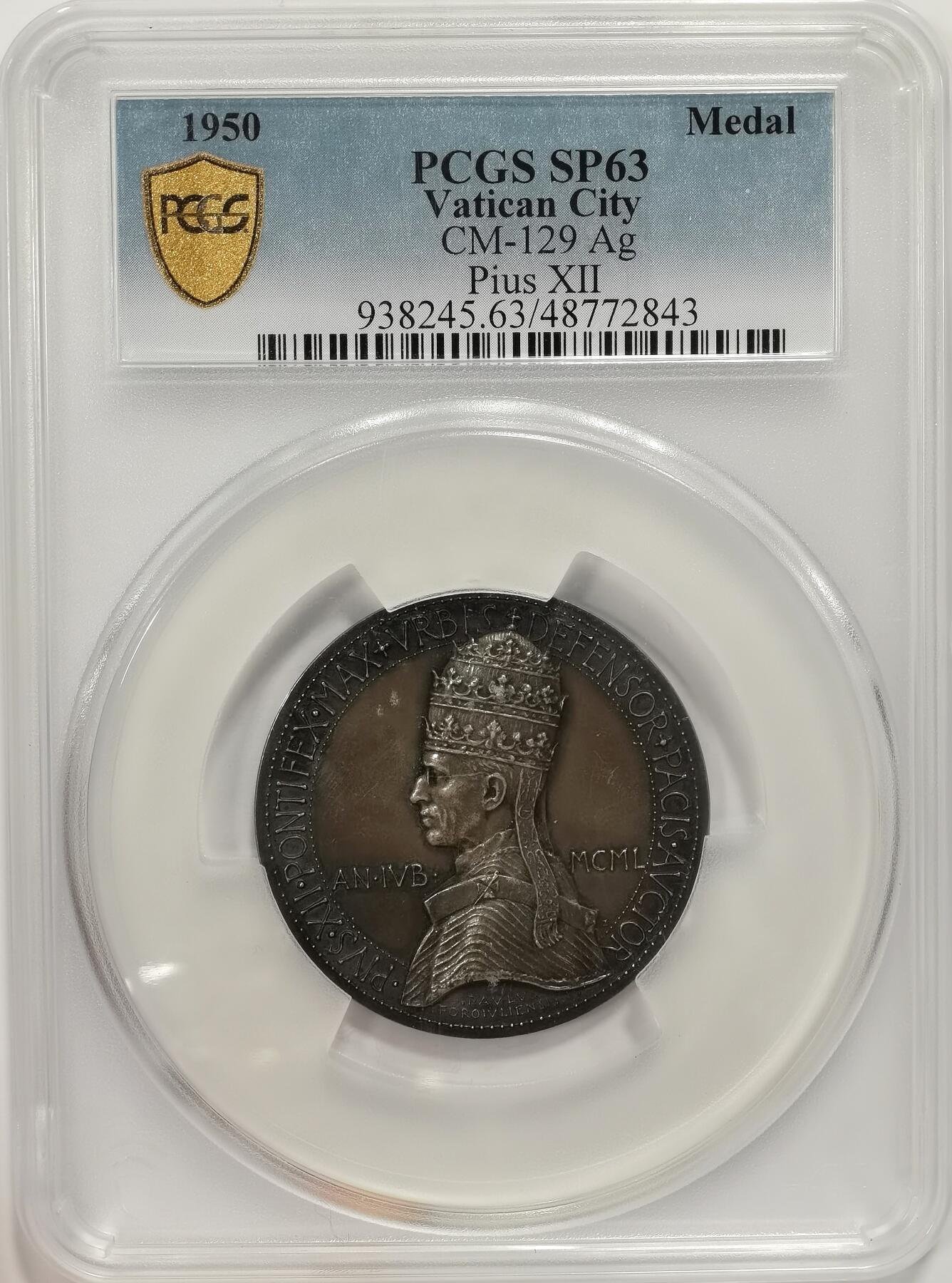 博洋堂世界钱币拍卖第125期（全场包邮） PCGS SP63 梵蒂冈庇护12世50mm巨大银章！唯一冠军唯一记录！这个尺寸极其罕见，庇护十二世普通尺寸40mm银章都要卖两三千了！