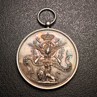 【德藏】世界币章拍卖第133期（拍品征集中~欢迎藏友联系） - 19世纪 意大利射击节奖章纪念银章 五彩包浆 直径约：34mm；重约：16.8g