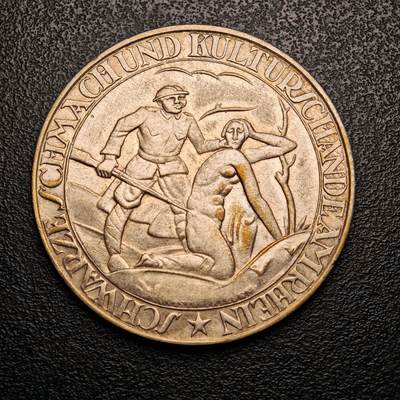 【德藏】世界币章拍卖第133期（拍品征集中~欢迎藏友联系） - 1922-24年 德国紧急时期黑色耻辱泰勒型镀银纪念章 淡包浆 直径约：38.3mm；重约：20g