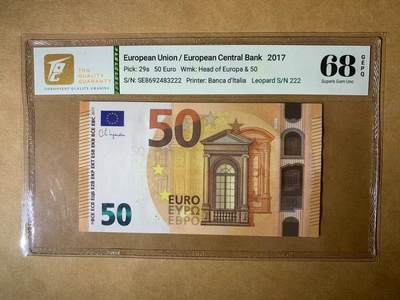 【礼羽收藏】🌏世界钱币拍卖第90期 - 【SE8692483222】TQG评级68分 2017年欧洲最新版50欧元-意大利
