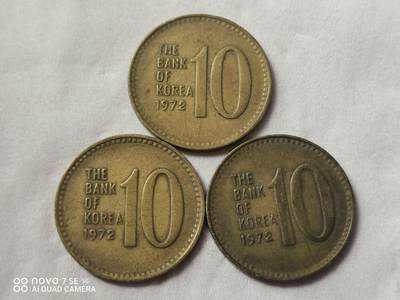 外国硬币 72年韩国10元（3枚）