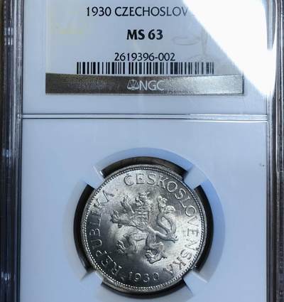 捷克1930年5克朗银币NGC MS63高分 - 捷克1930年5克朗银币NGC MS63高分