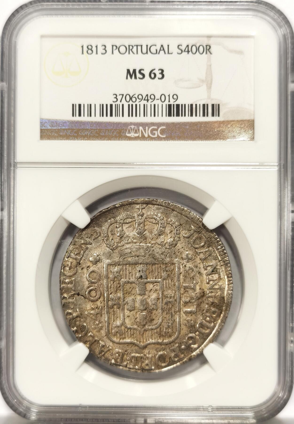 博洋堂世界钱币拍卖第125期（全场包邮） NGC MS63 偏打老包浆葡萄牙1813年S400银币，亚军分数