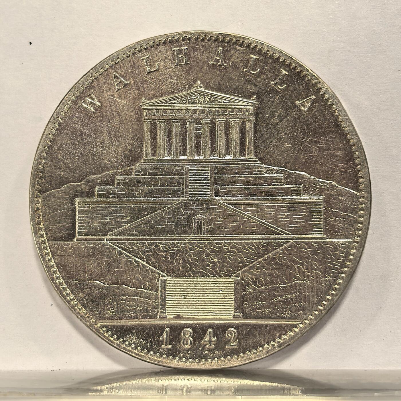 博洋堂世界钱币拍卖第125期（全场包邮） 德国巴伐利亚1842年路德维希一世瓦尔哈拉圣殿历史2泰勒大银币