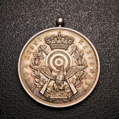 【德藏】世界币章拍卖第133期（拍品征集中~欢迎藏友联系） - 19世纪 意大利佛罗伦萨射击节奖章纪念银章 淡彩包浆 直径约：30.7mm；重约：14.3g