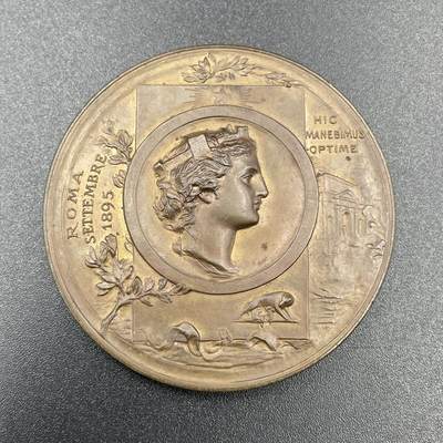 「木头集藏」章牌精品专场！ - 1895年意大利射击竞赛铜奖章，直径：53mm，少见铜章
