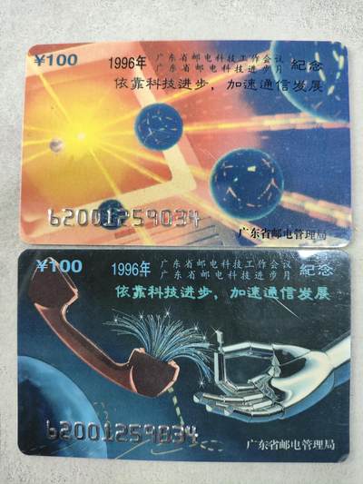 电话卡第四期 - 广东省邮电管理局200卡，97 J3，科技工作会议，2枚一套全