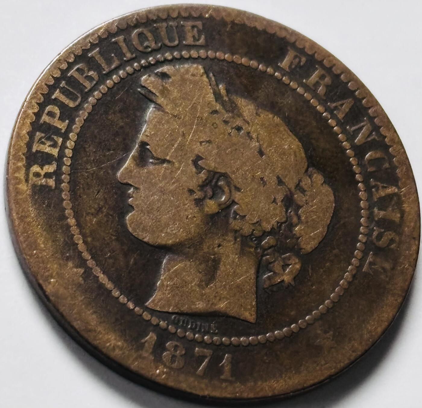 文馨钱币收藏第 251 场，各国老铜币，纸币，邮票场 1871 年法兰西第三共和国谷物女神 10 分大铜币