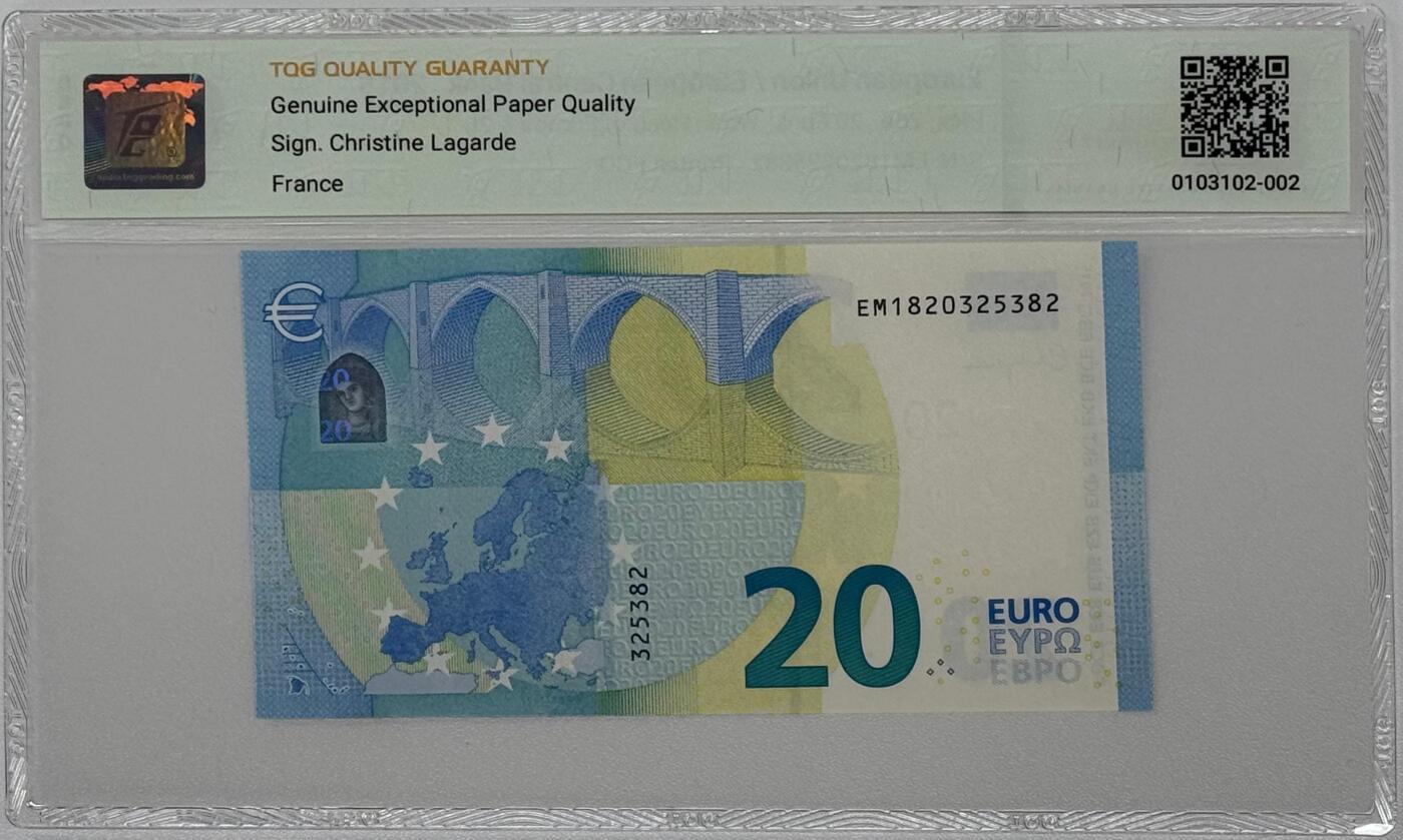 草稿银行第三十二期国外钞票硬币拍卖 欧盟 2015年20欧元 4签 法国欧贝特印制 TQG 68 高分