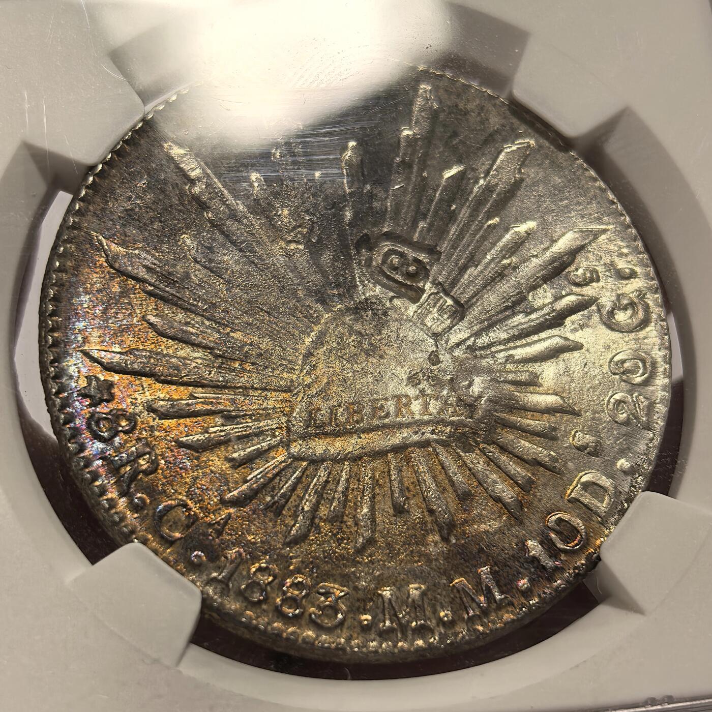 博洋堂世界钱币拍卖第125期（全场包邮） NGC Chopmarked 墨西哥1883年CA MM版花边鹰洋，五彩美戳
