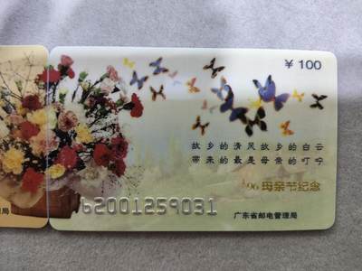 搬档清货，卡类收藏A 广东省邮电管理局200卡，96 J2，母亲节，2枚一套全