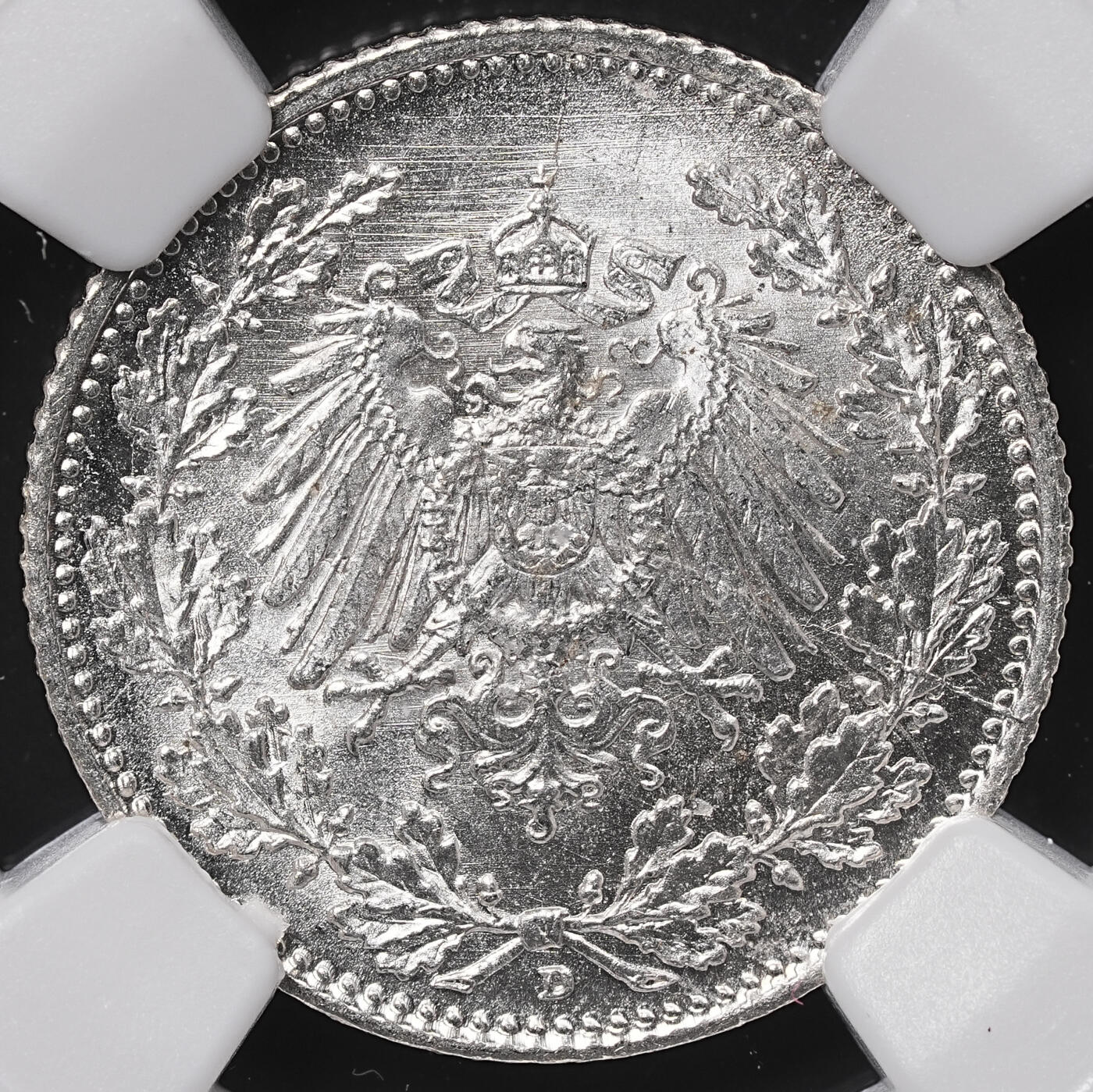 修遠堂世界钱币第七十三期 NGC MS67 1918年德国1/2马克银币 D厂铭