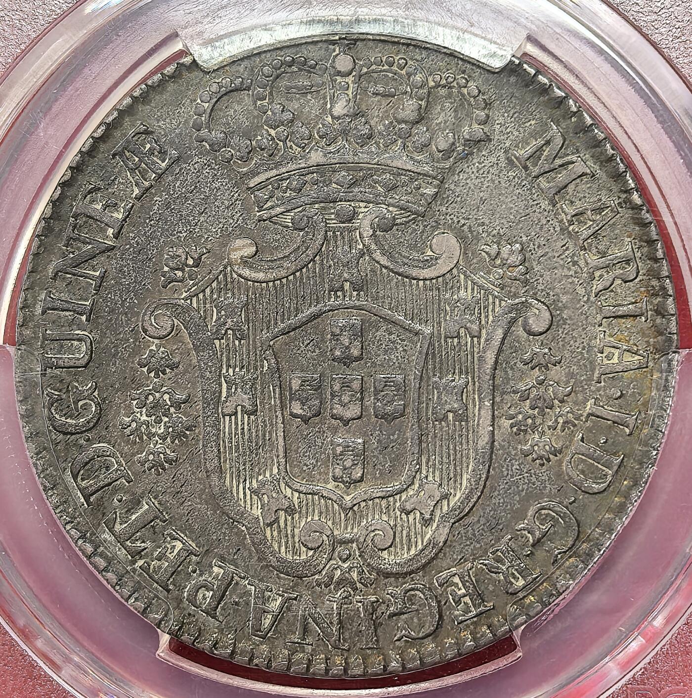 凡希社世界钱币微拍第三百零五期 1796葡属安哥拉12马库塔大银PCGS-XF40，黑彩，包浆舒朗，全套最大面值，视觉感一流。（视频参考）