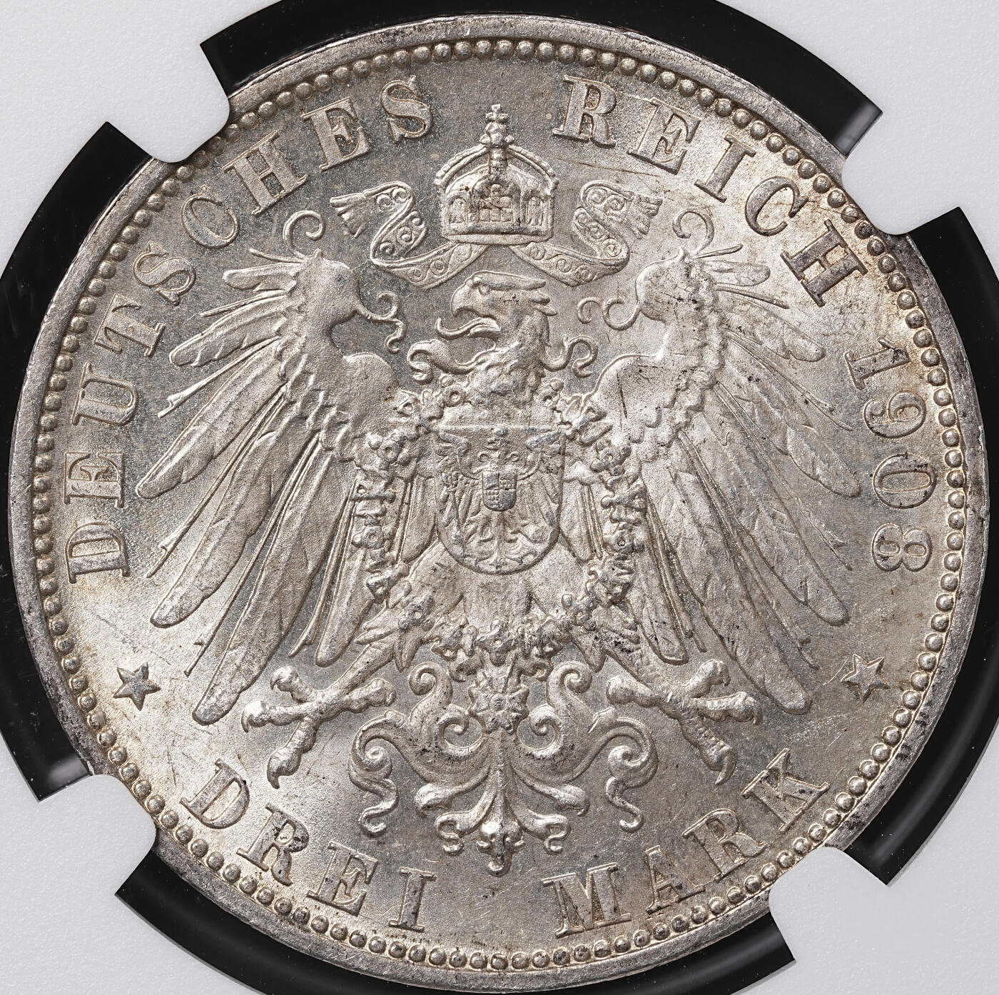 修遠堂世界钱币第七十三期 NGC MS66 1908年符腾堡3马克银币 高状态亚军分 仅30万枚铸造量