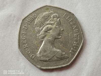 外国硬币 80年英国50便士