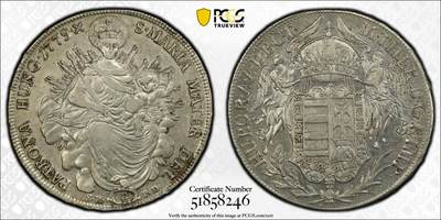 博洋堂世界钱币拍卖第125期（全场包邮） - PCGS AU55 匈牙利1779年玛丽亚·特蕾莎圣母抱婴泰勒大银币，背面双天使，唯一亚军分
