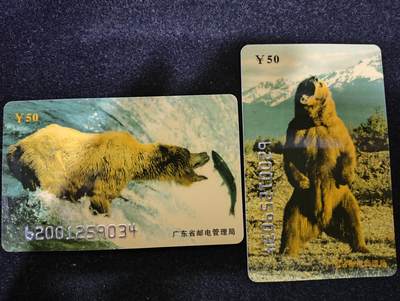 电话卡第四期 - 广州省邮电管理局200卡，96 P4熊，一套2枚全