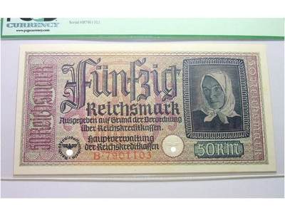 PCGS MS64 德国第三帝国1940-45年男人头50马克 原光挺版 - PCGS MS64 德国第三帝国1940-45年男人头50马克 原光挺版